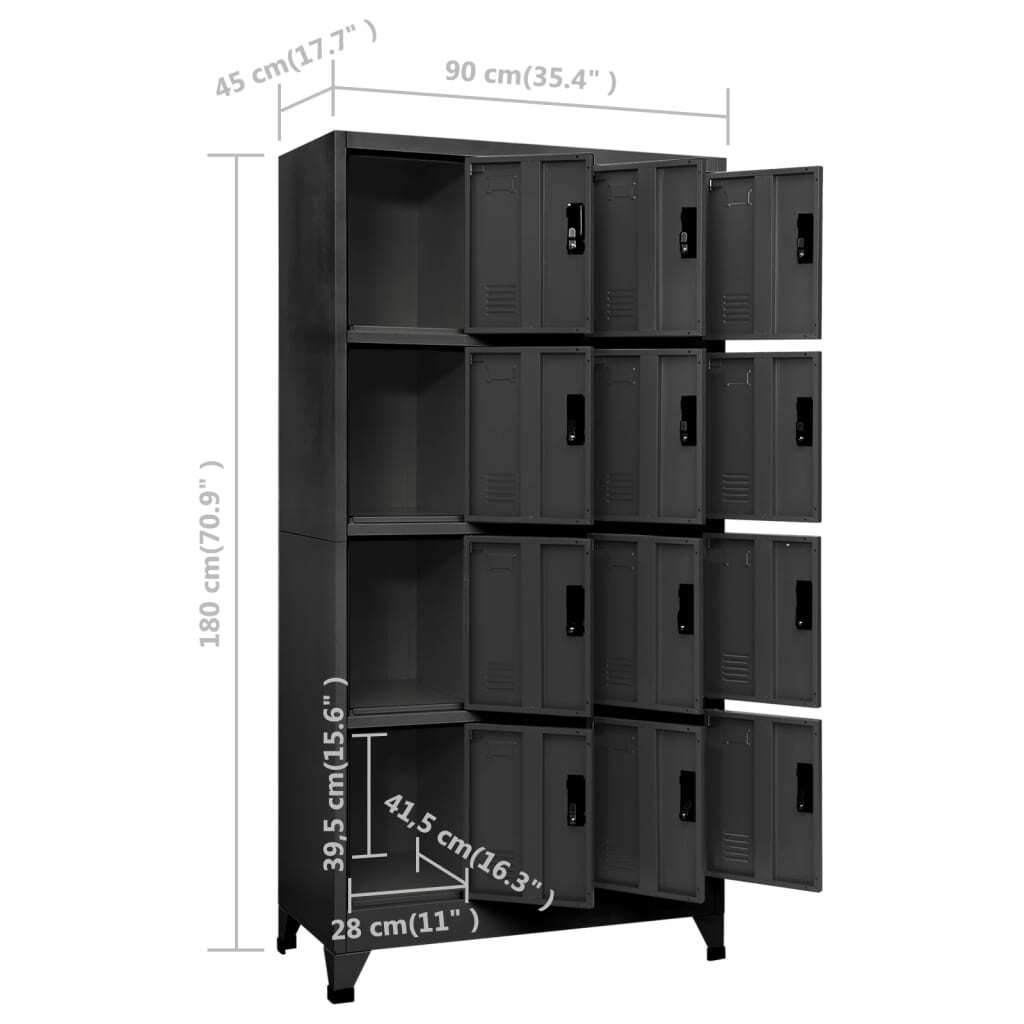 Locker Cabinet Anthracite 90x45x180 cm Steel