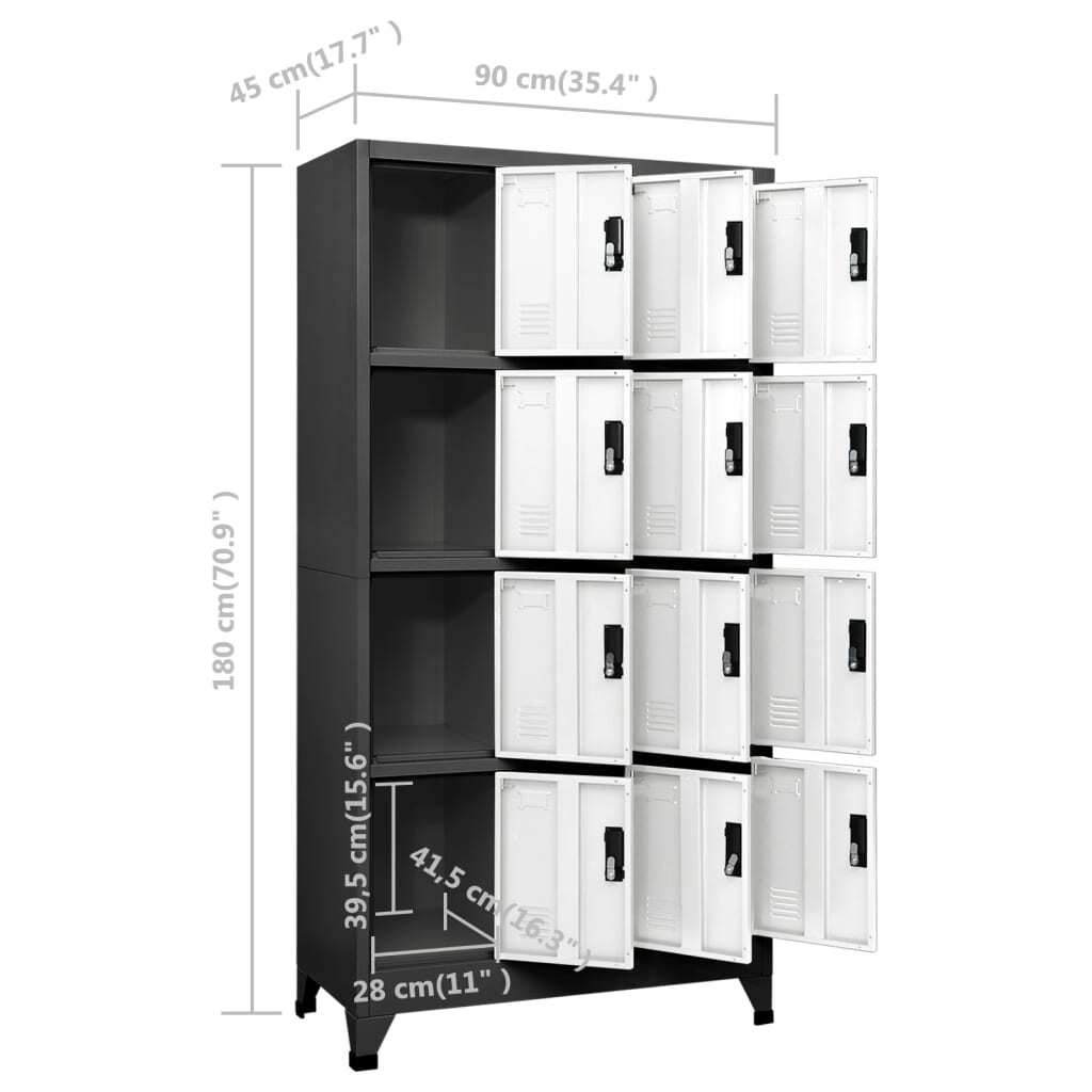 Locker Cabinet Anthracite and White 90x45x180 cm Steel