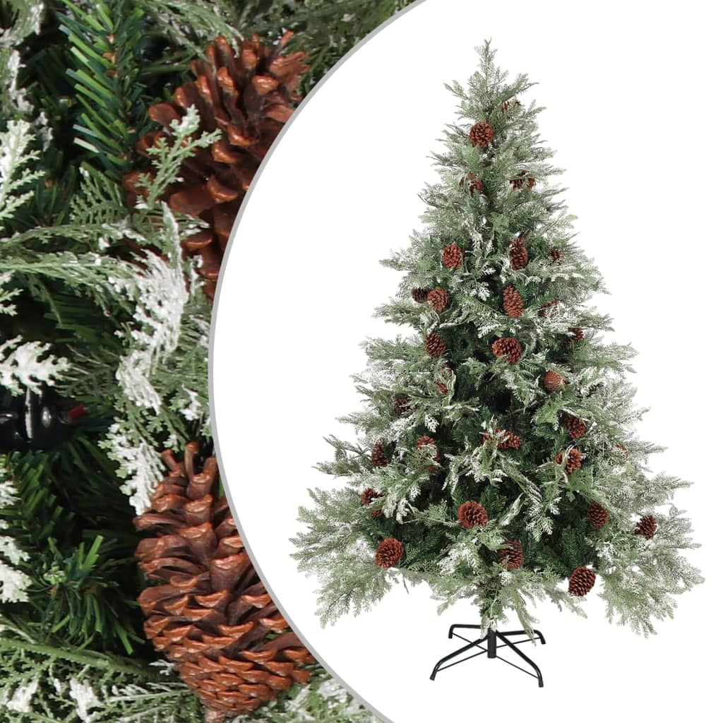 Christmas Tree with Pine Cones Green and White 150 cm PVC&PE