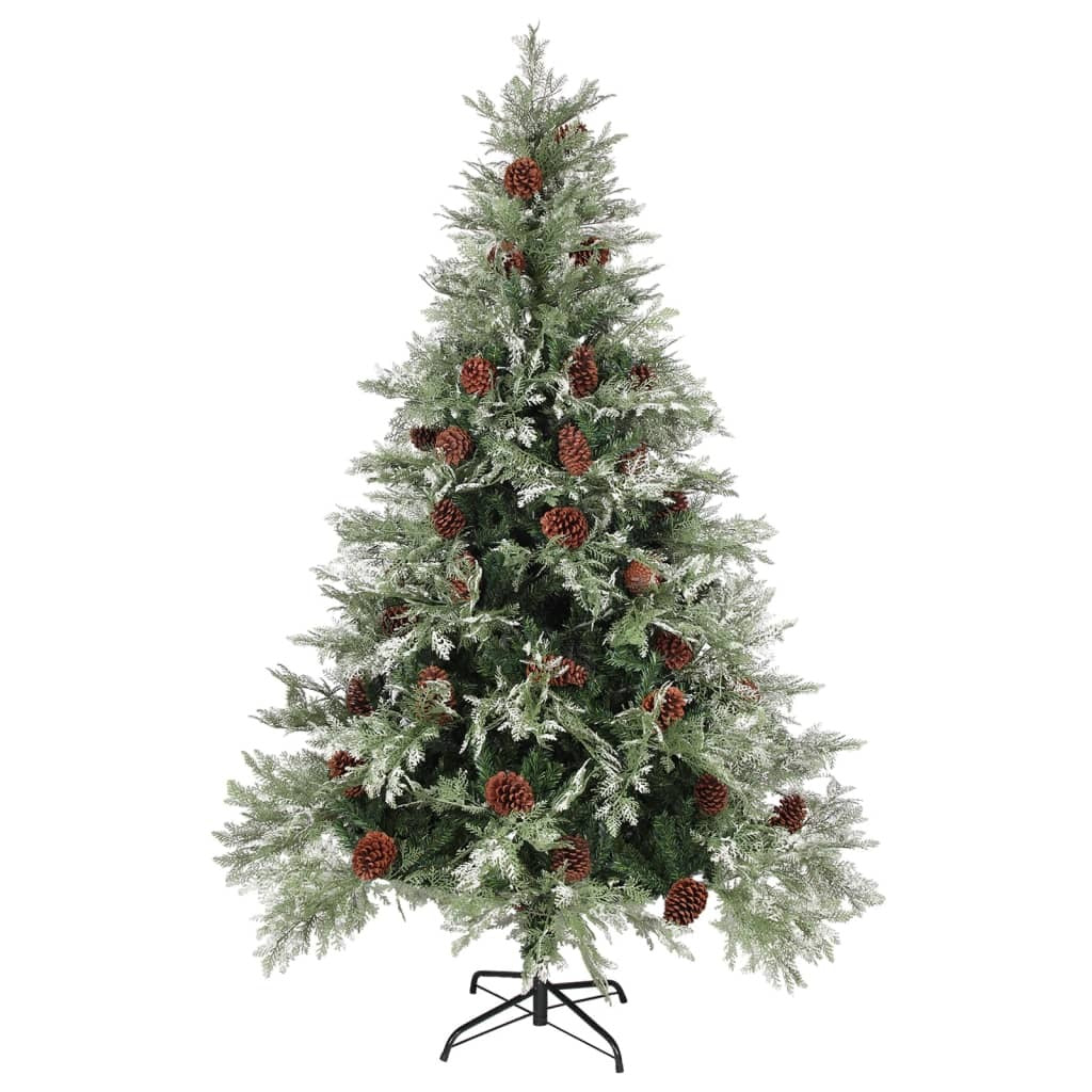 Christmas Tree with Pine Cones Green and White 150 cm PVC&PE