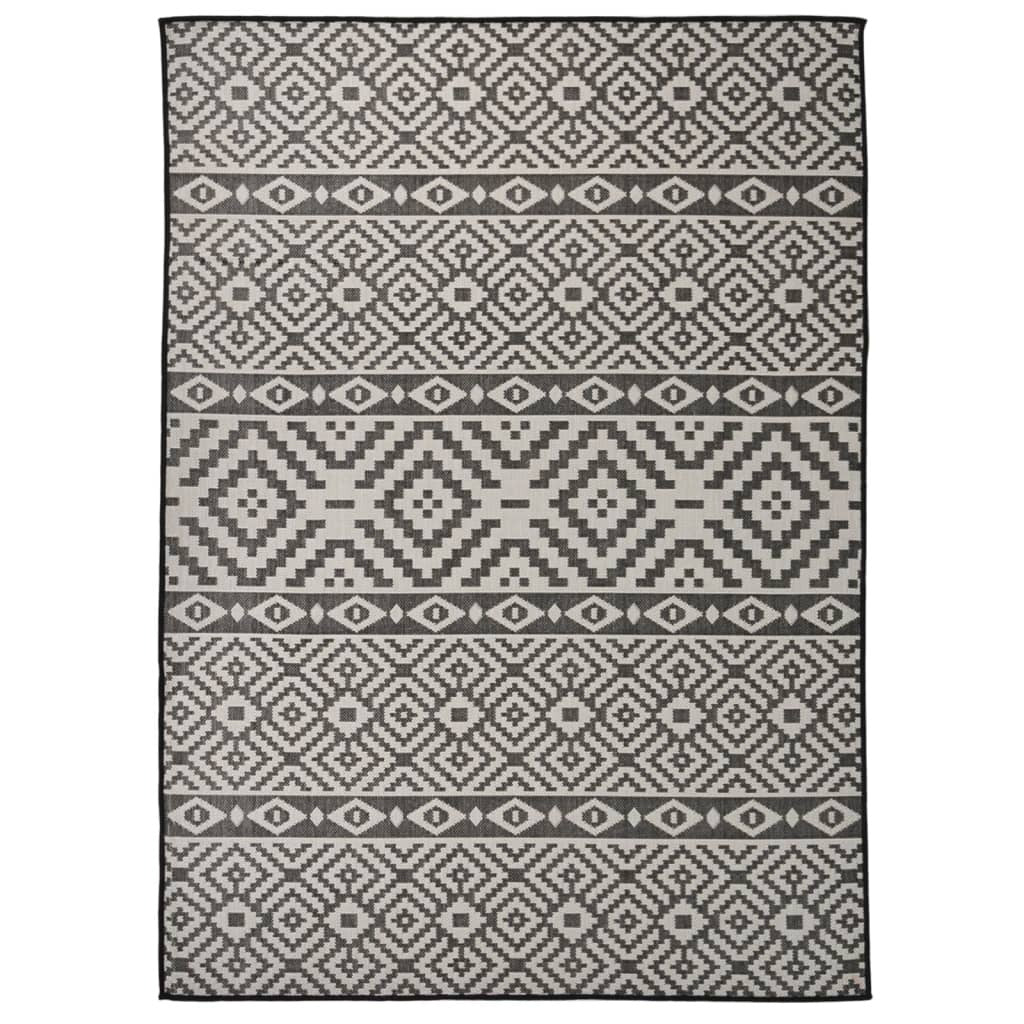 Outdoor Flatweave Rug 200x280 cm Black Stripes