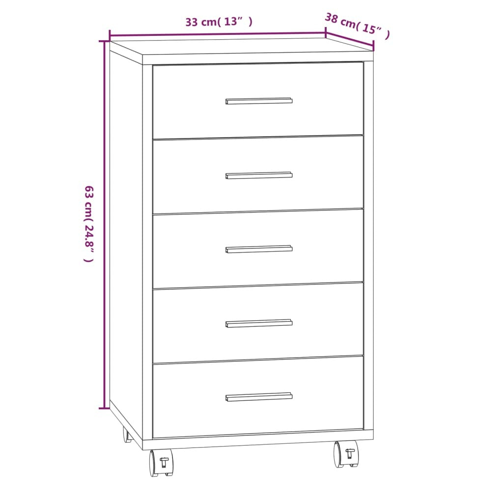 Drawer Cabinet with Castors Black Engineered Wood