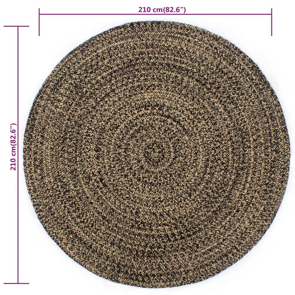 Handmade Rug Jute Black and Brown 210 cm