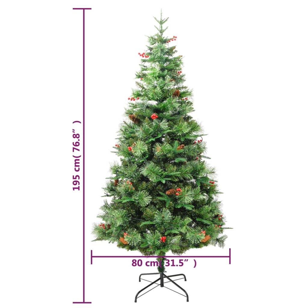 Pre-lit Christmas Tree with Pine Cones Green 195 cm PVC&PE