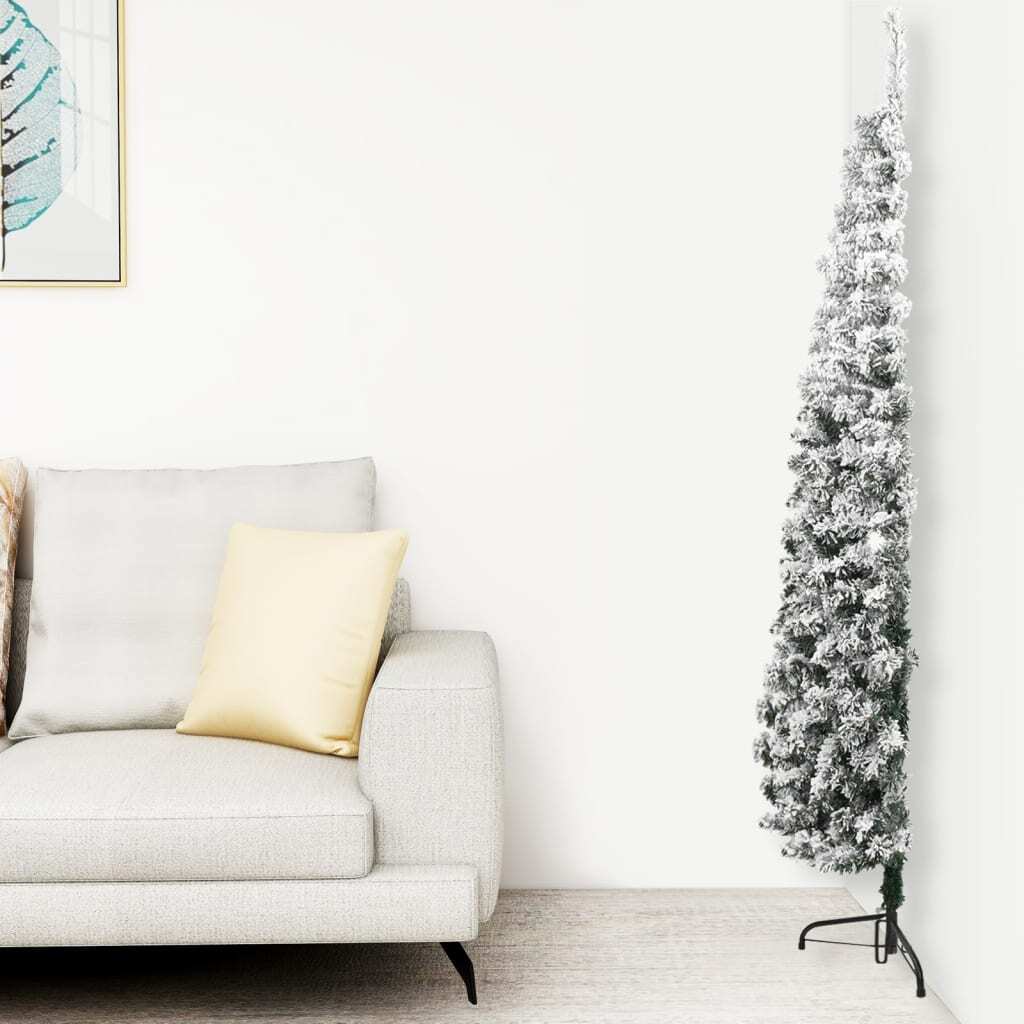 Slim Artificial Half Christmas Tree with Flocked Snow 240 cm