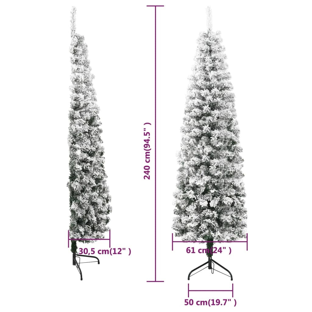 Slim Artificial Half Christmas Tree with Flocked Snow 240 cm