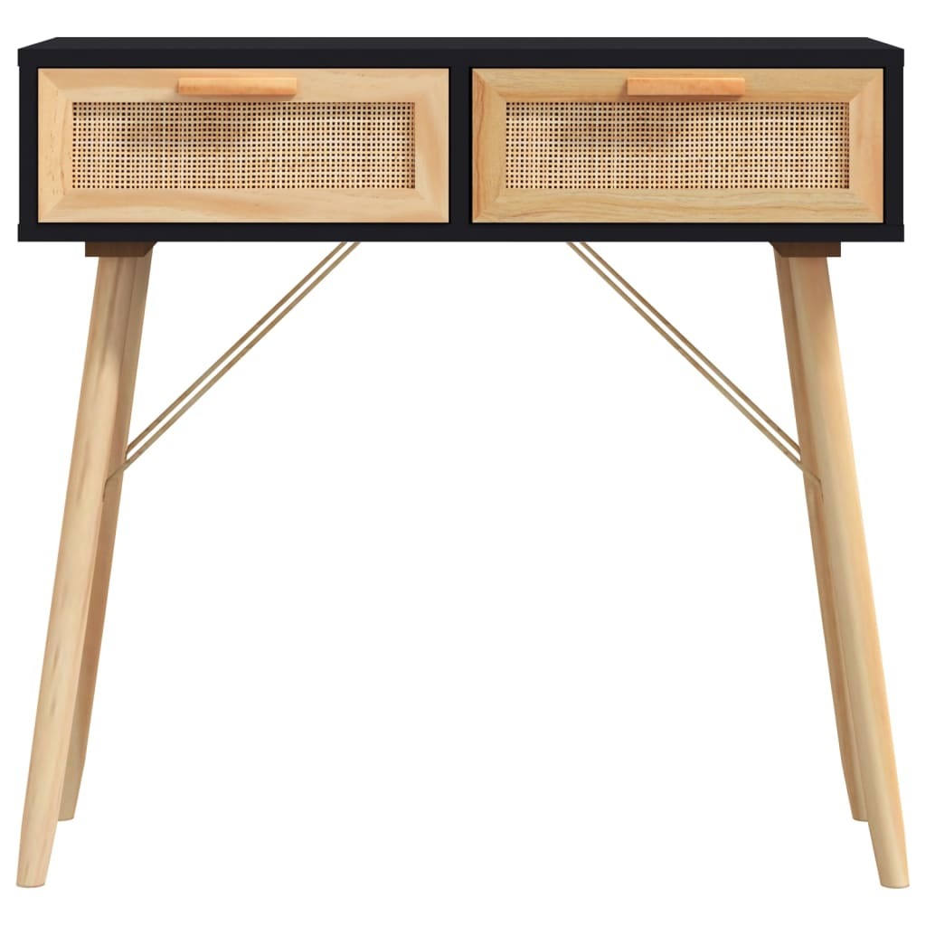 Console Table Black 80x30x75 cm Solid Wood Pine&Natural Rattan