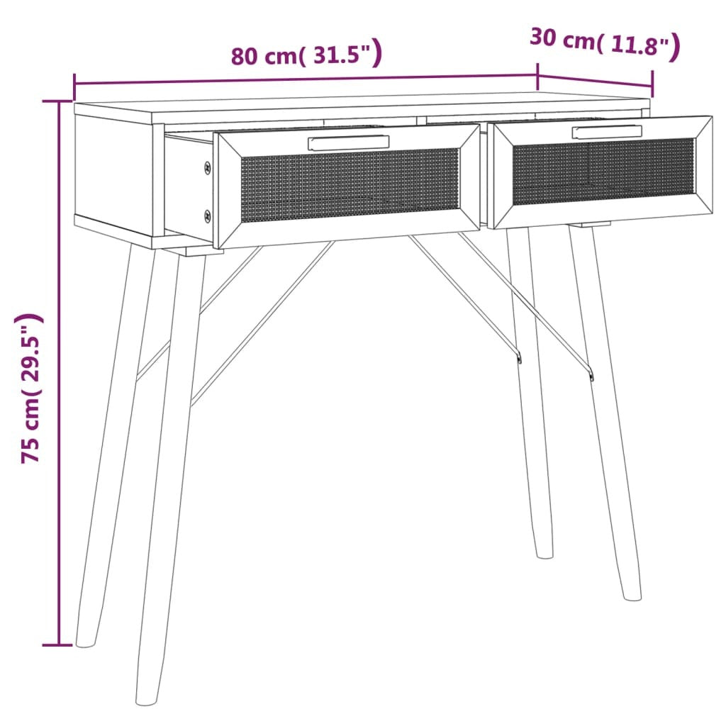 Console Table Black 80x30x75 cm Solid Wood Pine&Natural Rattan