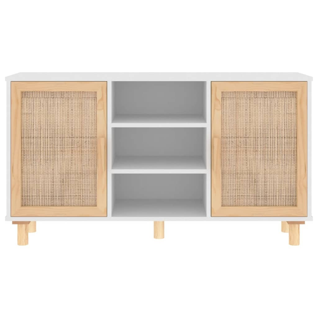 Sideboard White 105x30x60 cm Solid Wood Pine and Natural Rattan