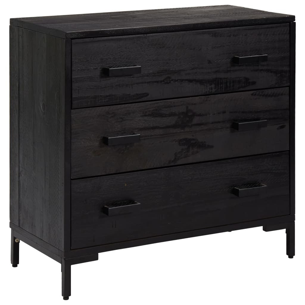 Chest of Drawers Black 75x35x70 cm Solid Pinewood