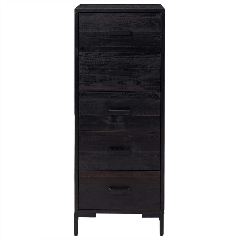 Chest of Drawers Black 42x35x110 cm Solid Pinewood