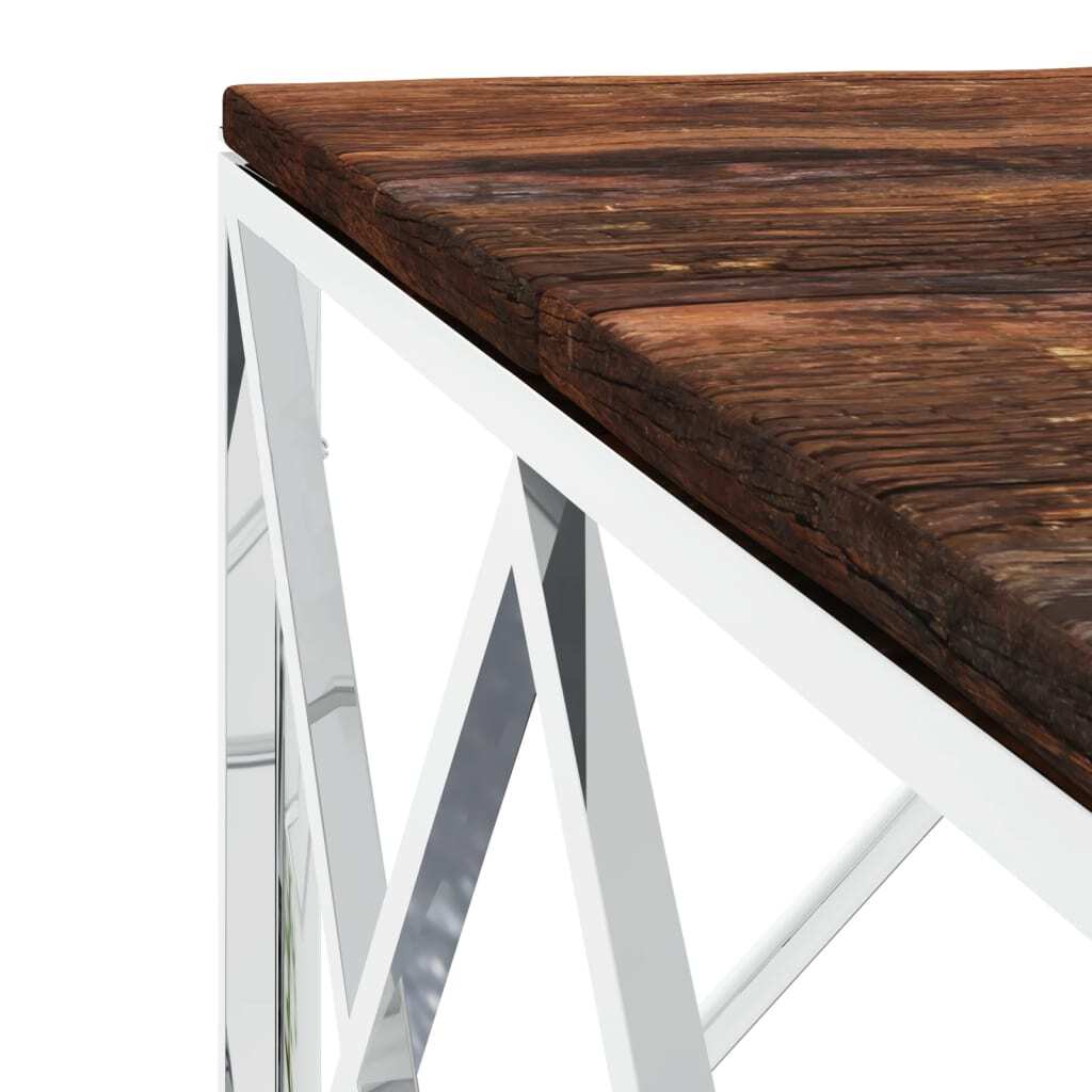Coffee Table Stainless Steel and Solid Wood Reclaimed