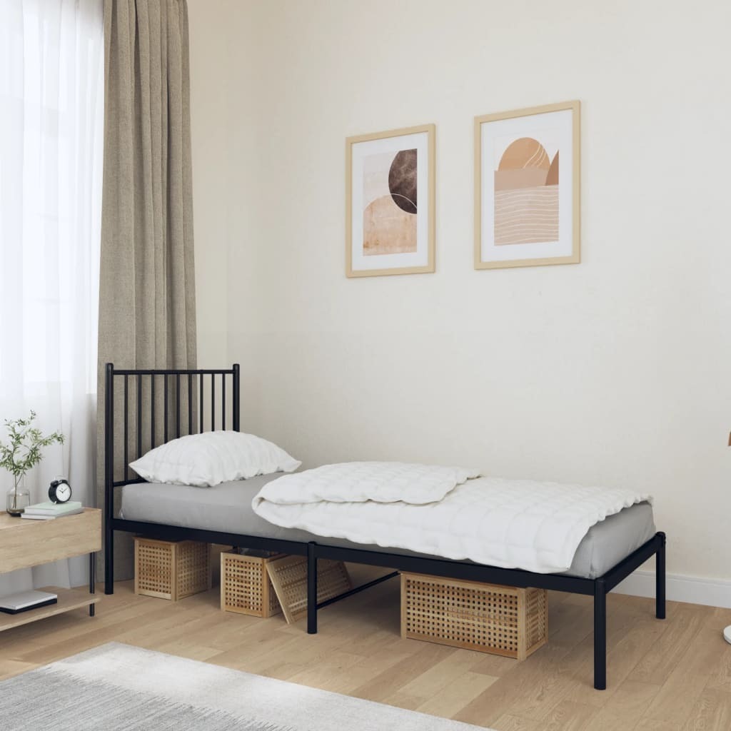 Metal Bed Frame with Headboard Black 75x190 cm Small Single