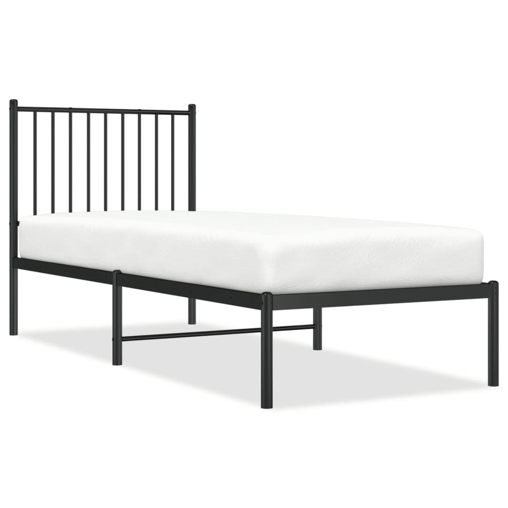 Metal Bed Frame with Headboard Black 75x190 cm Small Single