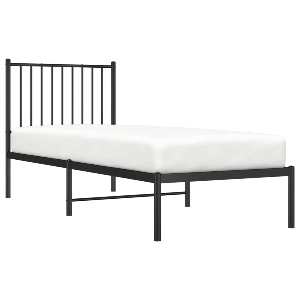 Metal Bed Frame with Headboard Black 75x190 cm Small Single