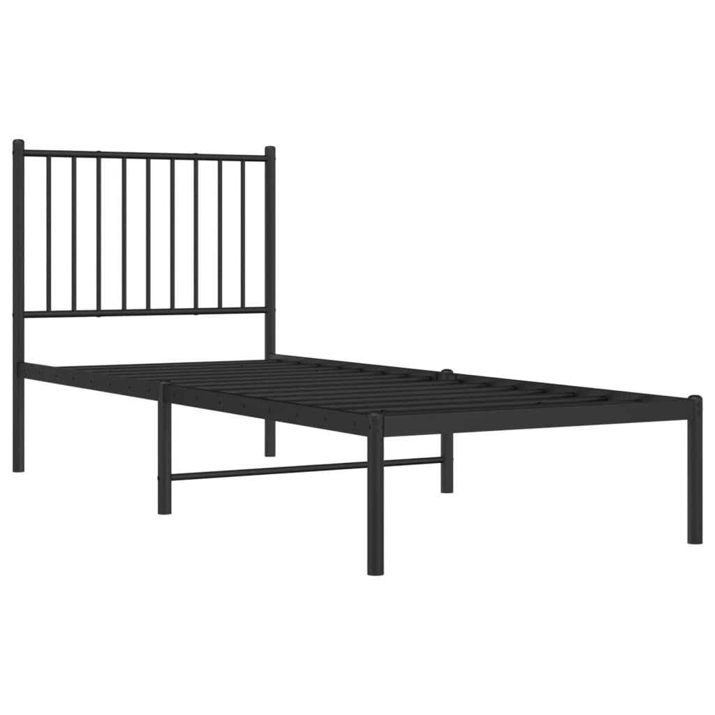 Metal Bed Frame with Headboard Black 75x190 cm Small Single