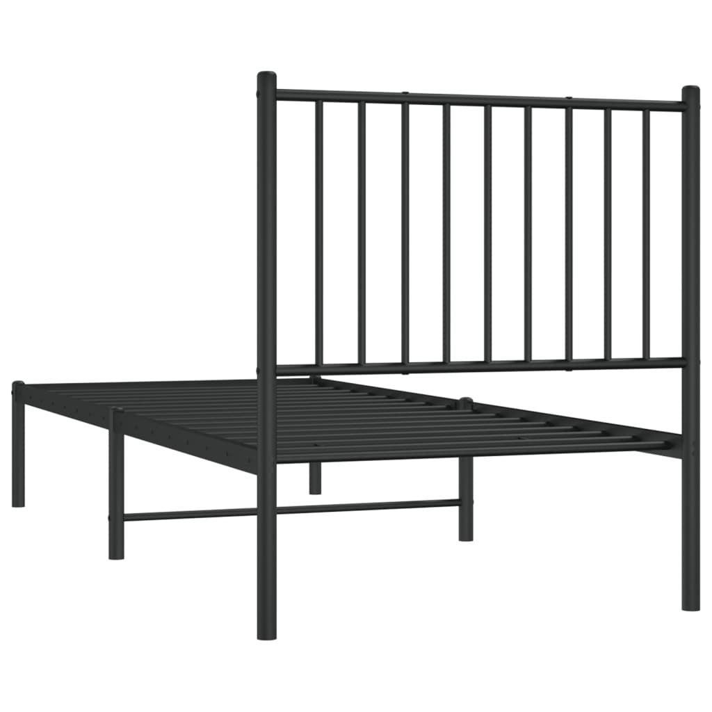 Metal Bed Frame with Headboard Black 75x190 cm Small Single