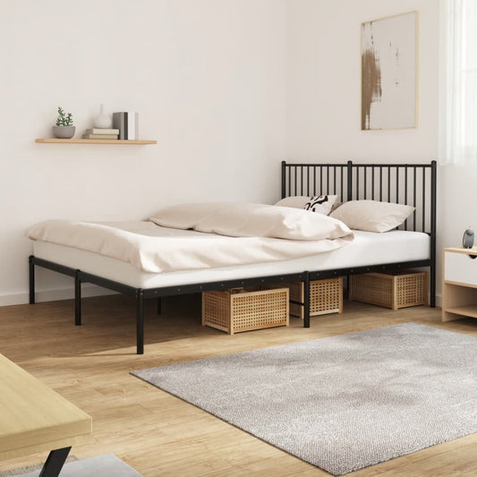 vidaXL Metal Bed Frame with Headboard Black 160x200 cm