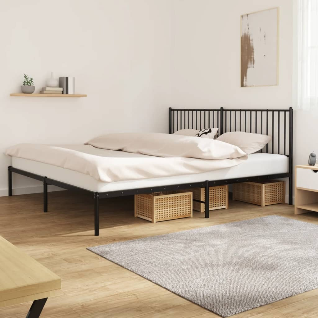 Metal Bed Frame with Headboard Black 200x200 cm