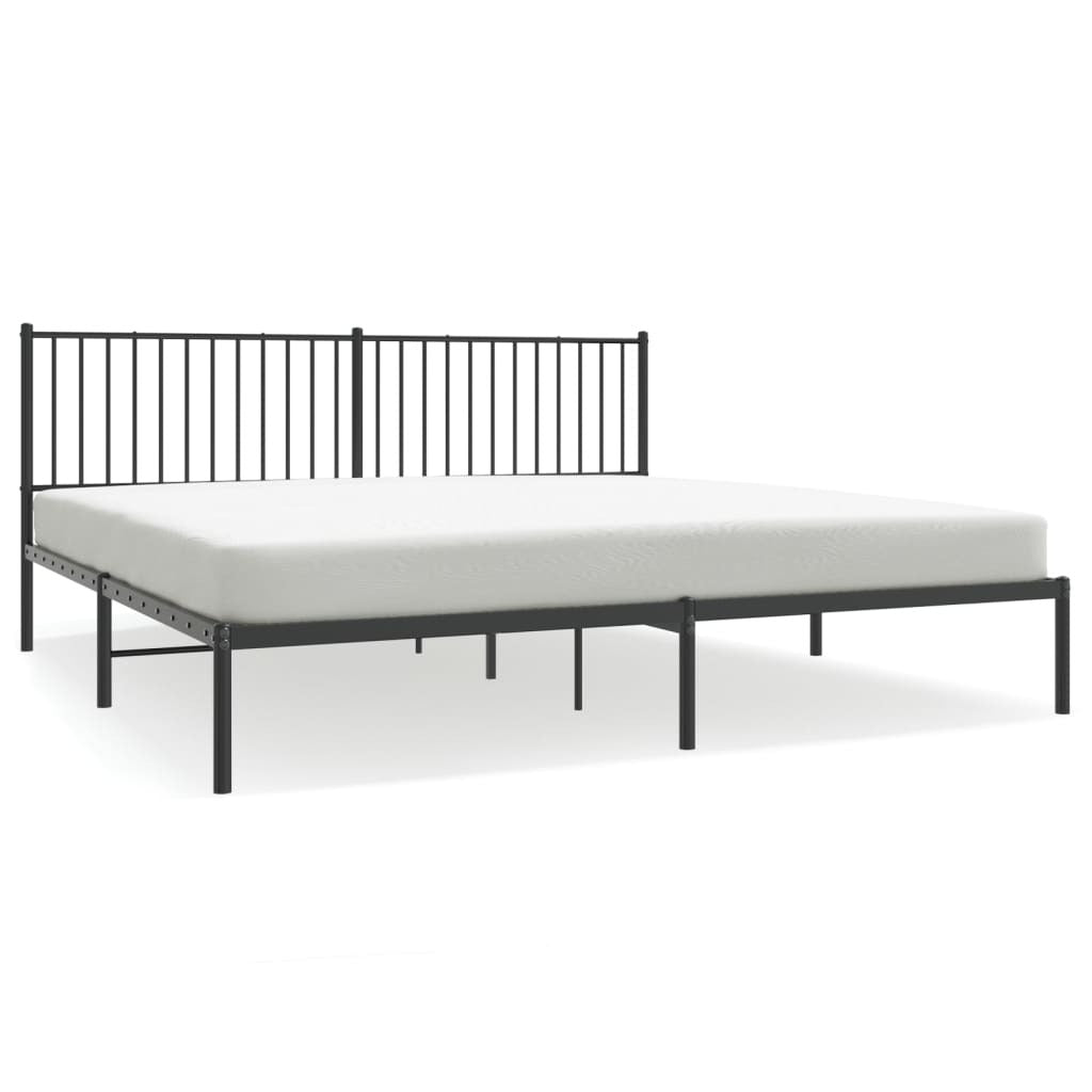 Metal Bed Frame with Headboard Black 200x200 cm