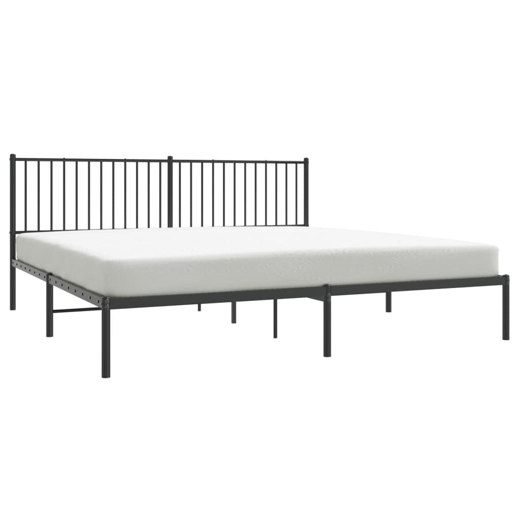 Metal Bed Frame with Headboard Black 200x200 cm