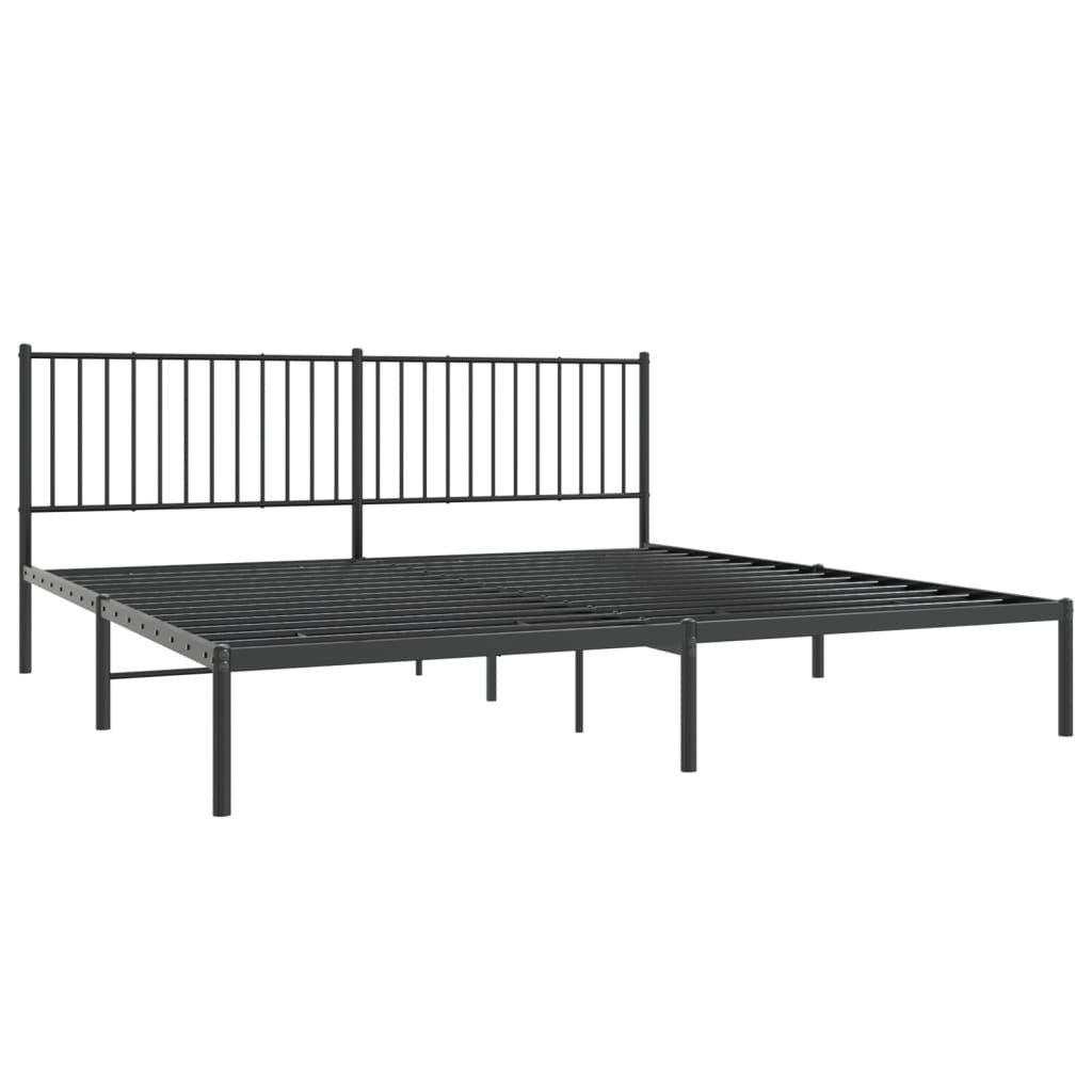 Metal Bed Frame with Headboard Black 200x200 cm