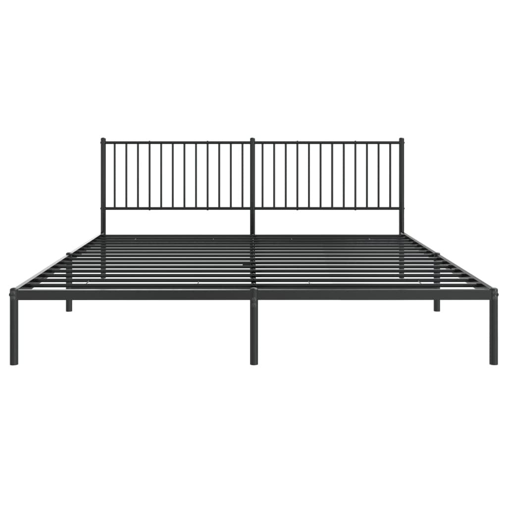 Metal Bed Frame with Headboard Black 200x200 cm