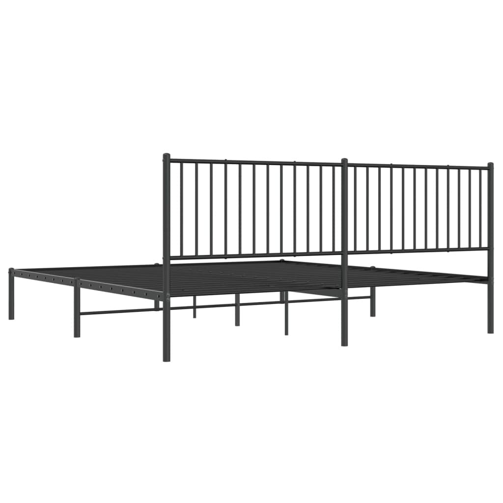 Metal Bed Frame with Headboard Black 200x200 cm