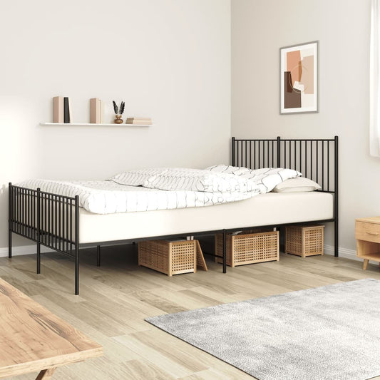 Metal Bed Frame with Headboard and Footboard Black 160x200 cm