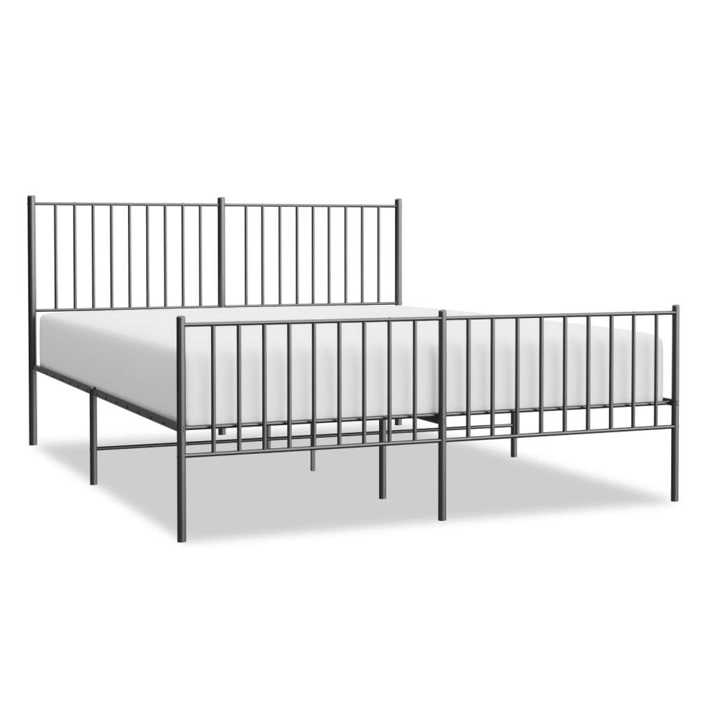 Metal Bed Frame with Headboard and Footboard Black 160x200 cm