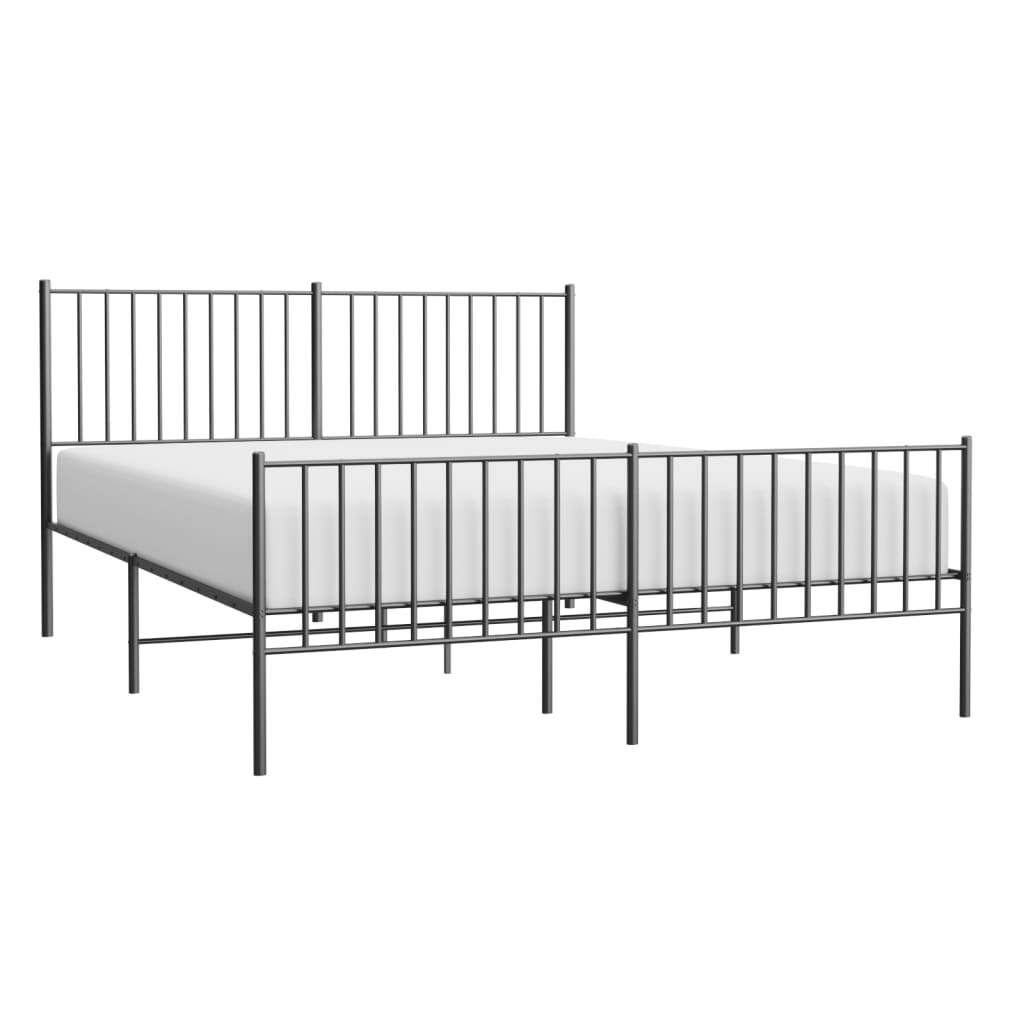 Metal Bed Frame with Headboard and Footboard Black 160x200 cm