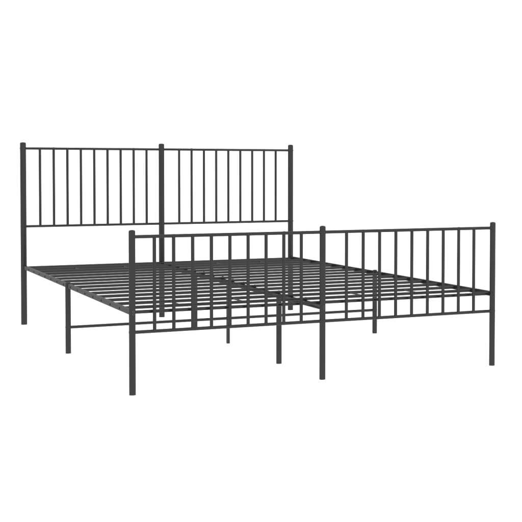 Metal Bed Frame with Headboard and Footboard Black 160x200 cm