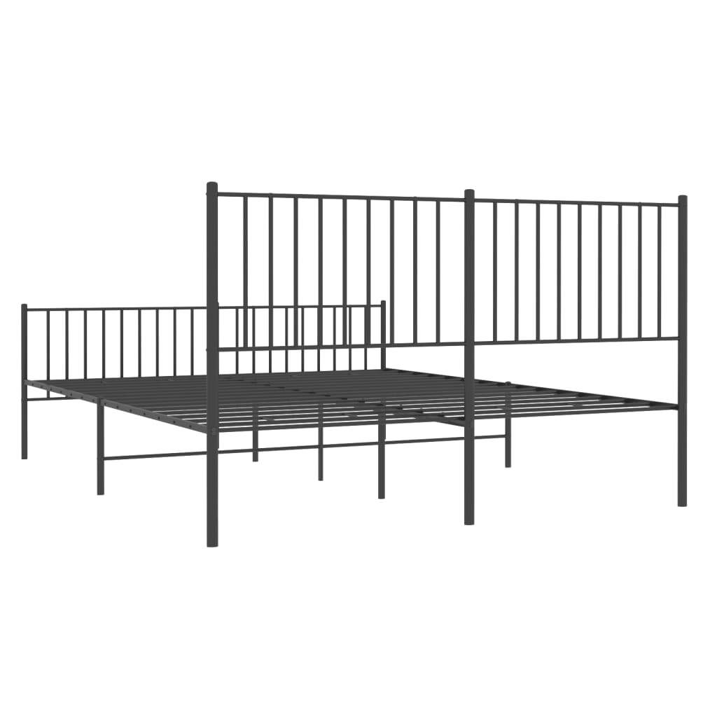 Metal Bed Frame with Headboard and Footboard Black 160x200 cm