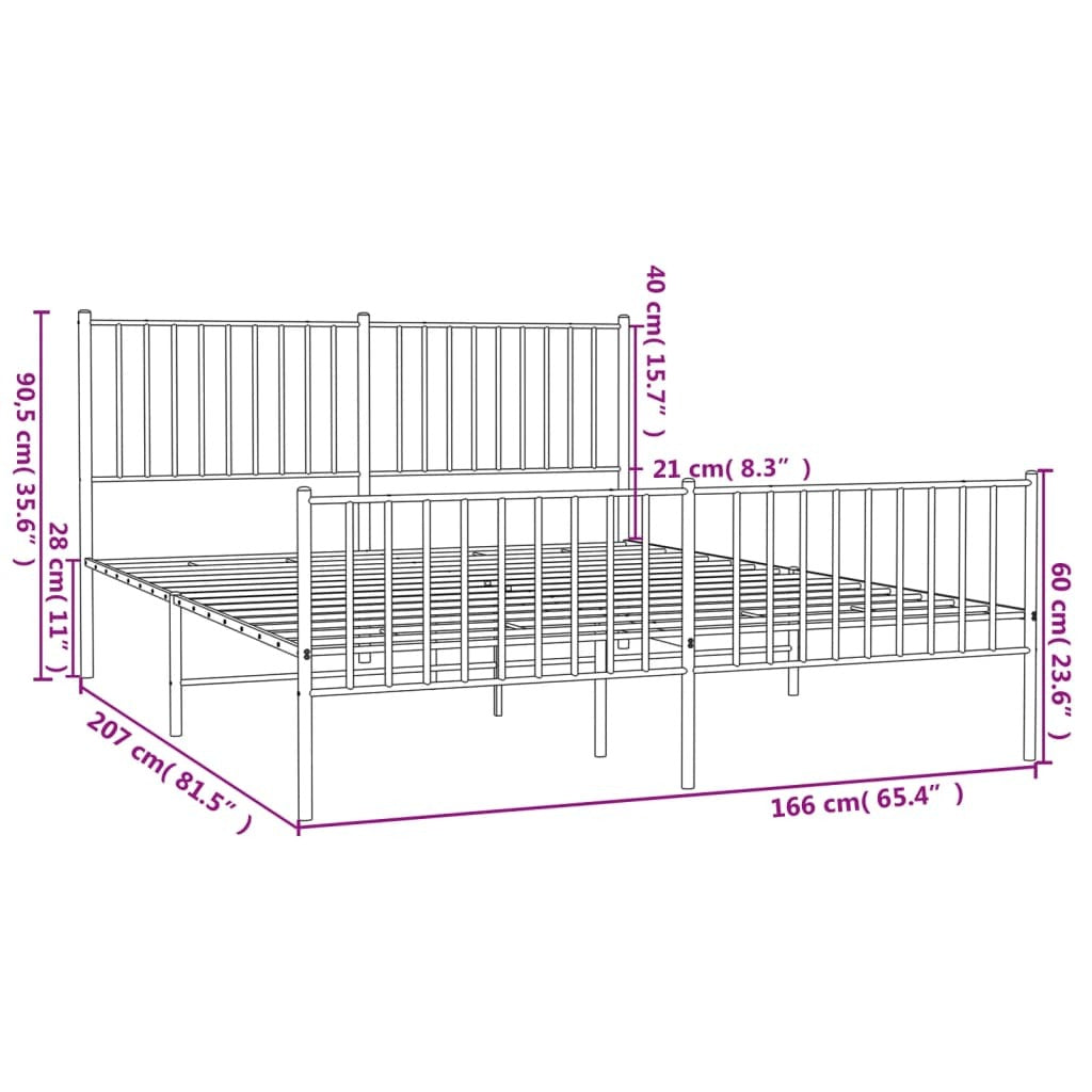 Metal Bed Frame with Headboard and Footboard Black 160x200 cm