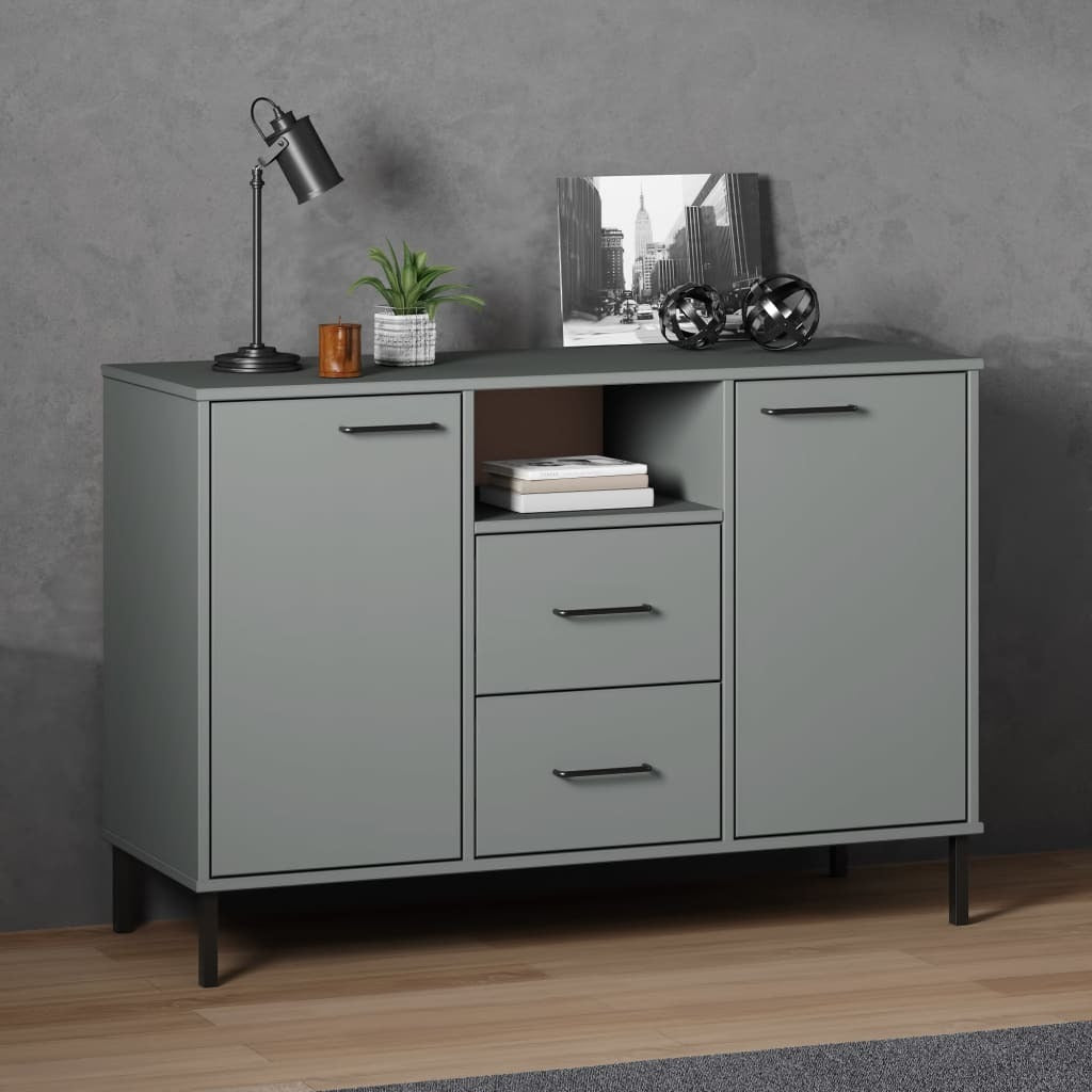 Sideboard with Metal Legs Grey 113x40x77 cm Solid Wood OSLO
