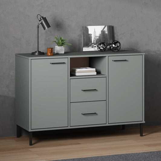 Sideboard with Metal Legs Grey 113x40x77 cm Solid Wood OSLO