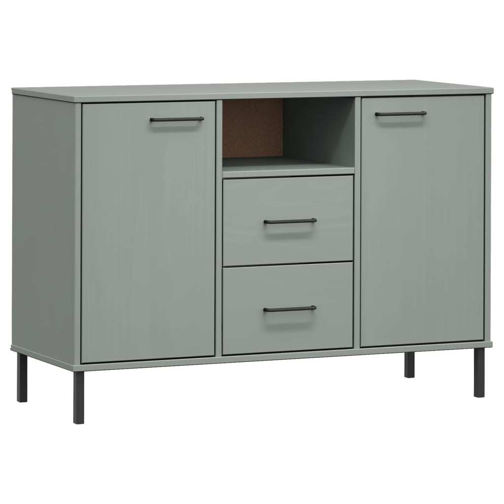 Sideboard with Metal Legs Grey 113x40x77 cm Solid Wood OSLO