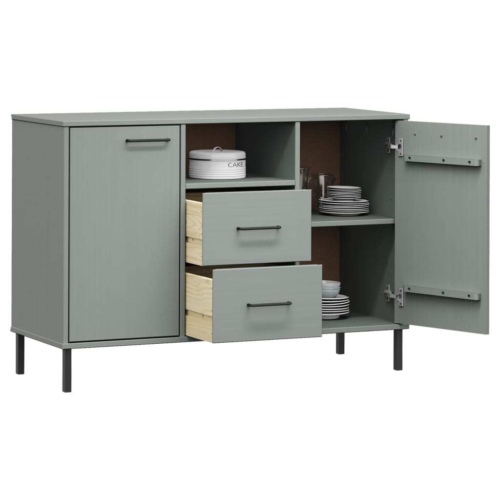 Sideboard with Metal Legs Grey 113x40x77 cm Solid Wood OSLO