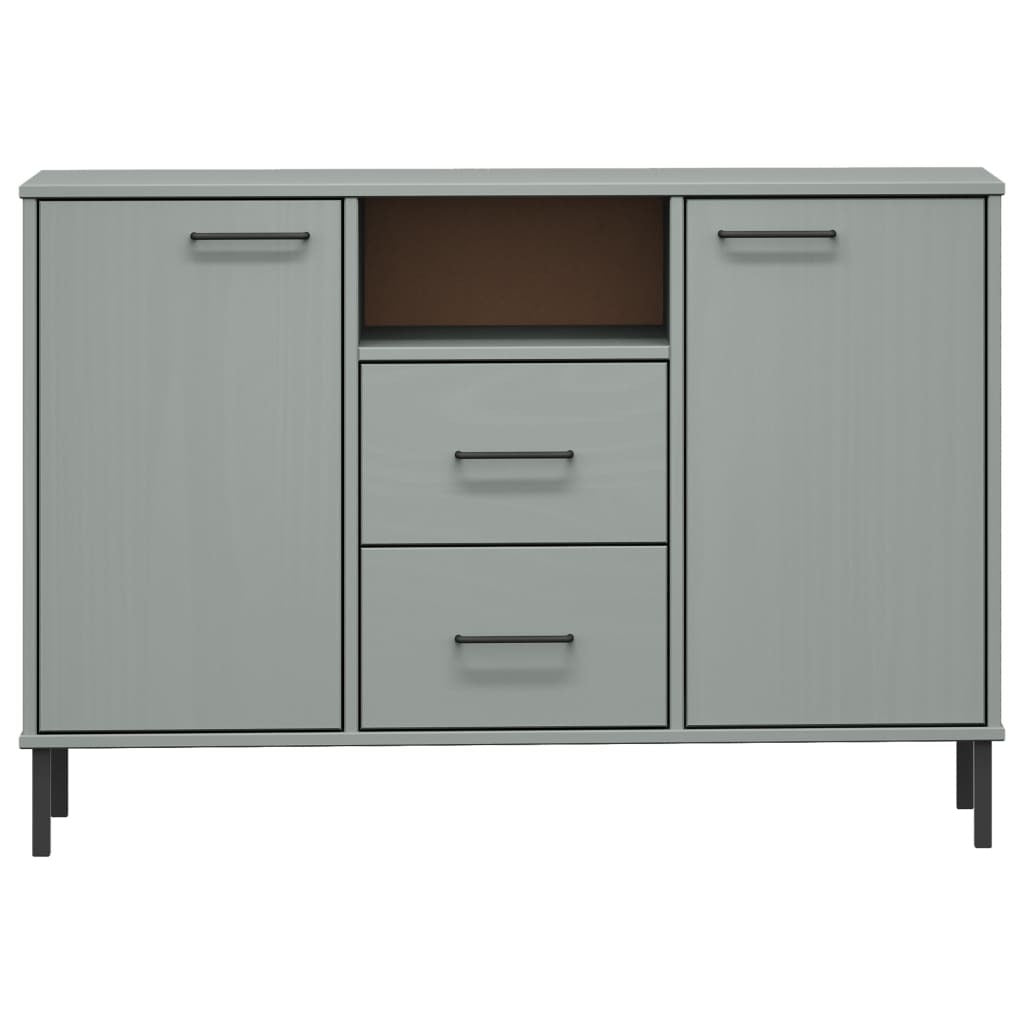 Sideboard with Metal Legs Grey 113x40x77 cm Solid Wood OSLO