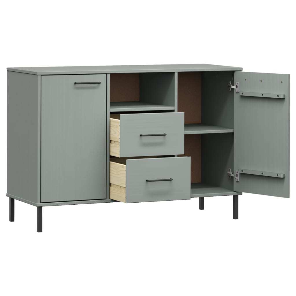Sideboard with Metal Legs Grey 113x40x77 cm Solid Wood OSLO