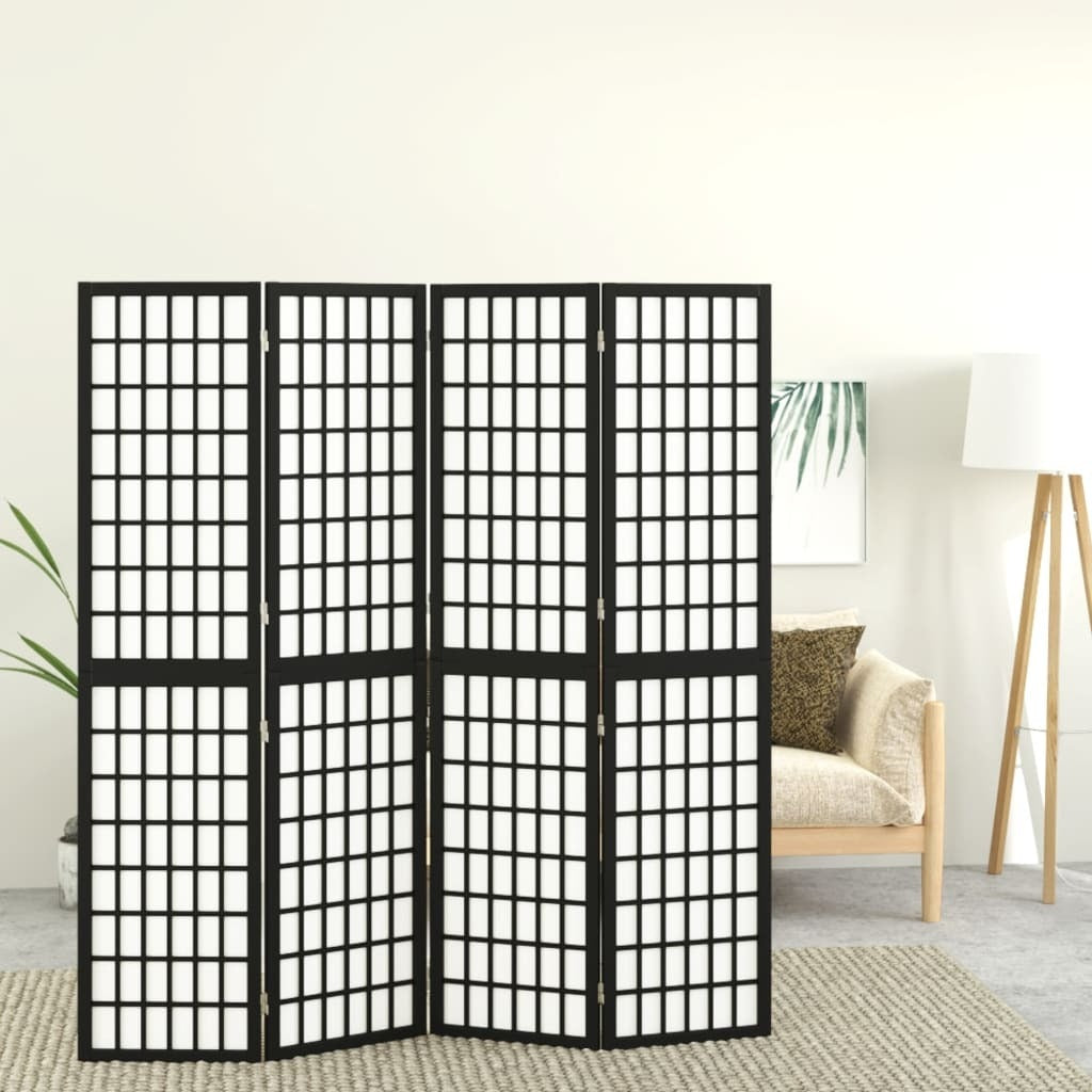 Folding 4-Panel Room Divider Japanese Style 160x170 cm Black