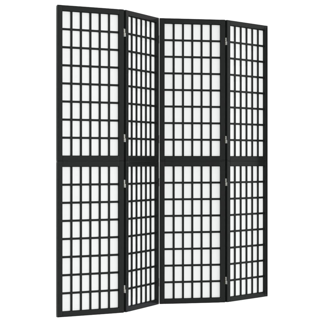 Folding 4-Panel Room Divider Japanese Style 160x170 cm Black