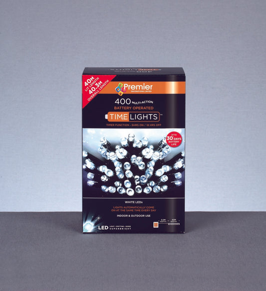 400 LED Multi Action Battery Operated TIMELIGHTS™ White/Green
