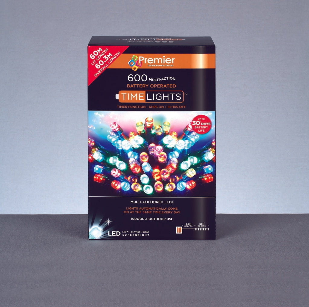 600 LED Multi Action Battery Operated TIMELIGHTS™ Warm White/Green