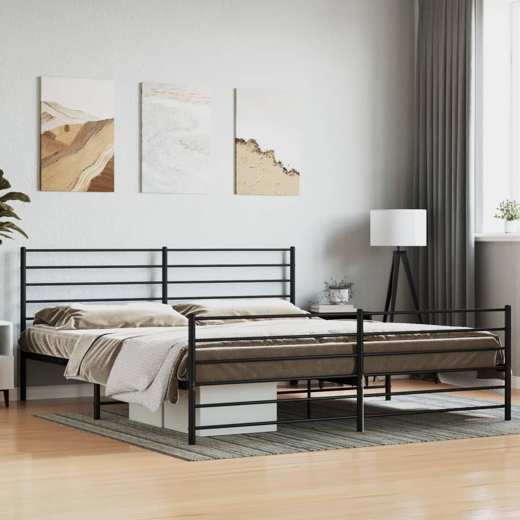 Metal Bed Frame without Mattress with Footboard Black 193x203cm
