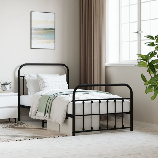 Metal Bed Frame without Mattress with Footboard Black 100x190cm