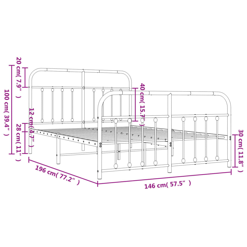 Metal Bed Frame without Mattress with Footboard Black 140x190cm