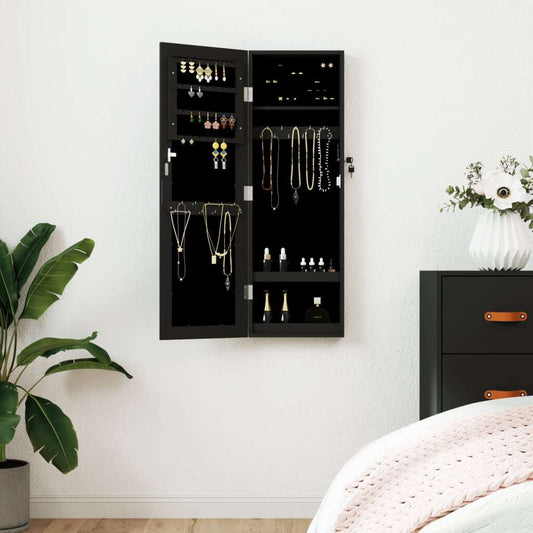 Mirror Jewellery Cabinet Wall Mounted Black 30x8.5x90 cm