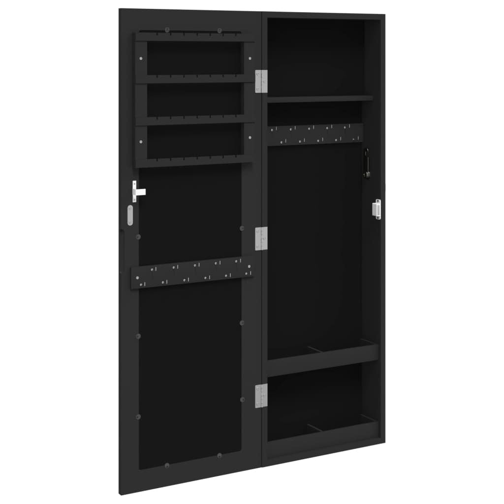 Mirror Jewellery Cabinet Wall Mounted Black 30x8.5x90 cm