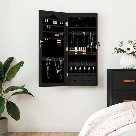 Mirror Jewellery Cabinet Wall Mounted Black 37.5x10x90 cm